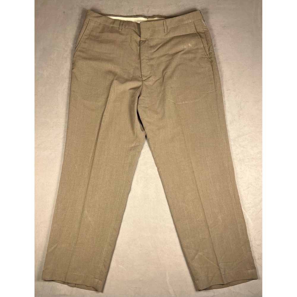 Haggar Mens Khaki Tan Flat Front Dress Slacks Straight Leg Pants 36x30